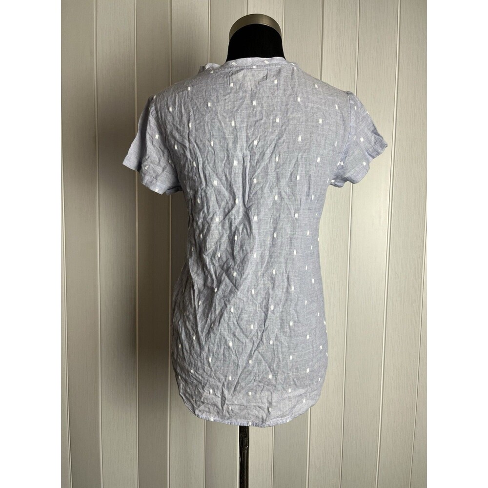 Cloth & stone light blue v-Neck Blouse Short Sleeve Dot Motif Print Top Size XS - Picture 7 of 12